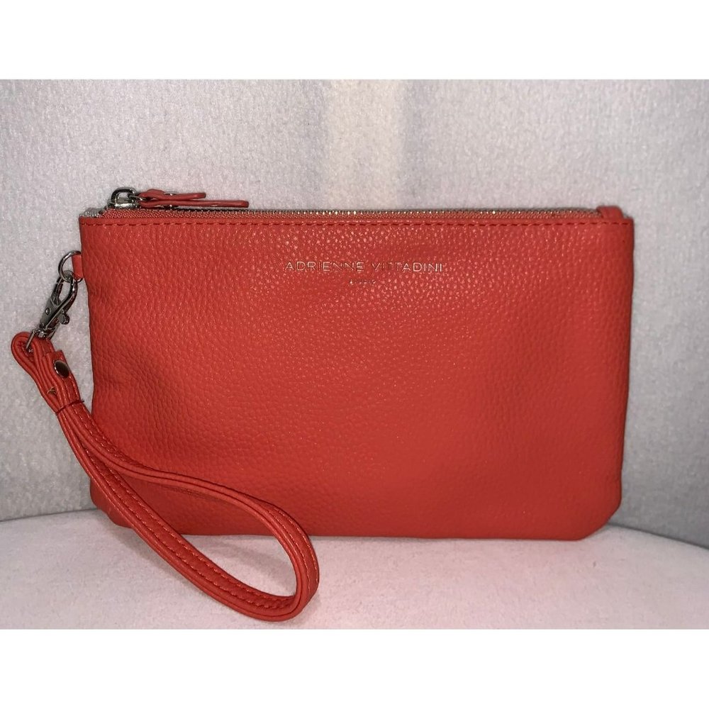 Adrienne Vittadini Charging Wallet Wristlet Pouch RFID Protection Coral Silver